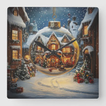 Kerst Dorp Ornament Muurklok