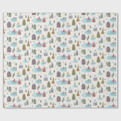 Kerst Dorp Patroon tekst 'Vrolijk Kerstfeest' Cadeaupapier (Vlak)