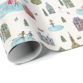 Kerst Dorp Patroon tekst 'Vrolijk Kerstfeest' Cadeaupapier (Rol Hoek)