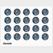 Kerst dorp 's nachts ronde sticker (Vel)