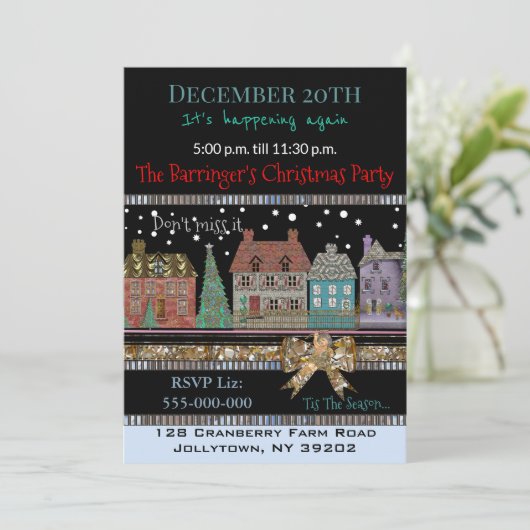 Kerst Dorp Vakantie Kerstfeest Kaart (Staand voorkant)