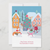 Kerst Dorpsplein met bosdieren Feestdagenkaart (Voorkant)