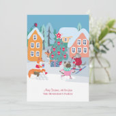 Kerst Dorpsplein met bosdieren Feestdagenkaart (Staand voorkant)