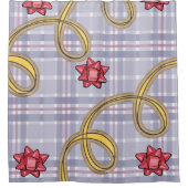 Kerst douche gordijn, blauw geruite rode boog douchegordijn (Voorkant)