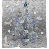 Kerst douche gordijn, blauwe zilveren boom douchegordijn (Voorkant)