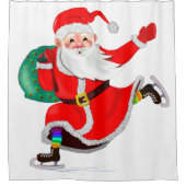 Kerst Douche Gordijn Kerstman met Gift (Voorkant)
