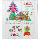 Kerst douche gordijn, rood groen schoonmaak dame douchegordijn (Voorkant)