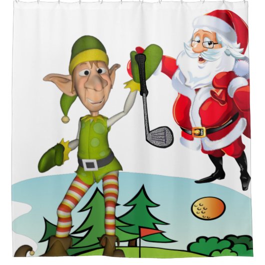 Kerst douche gordijn, Santa Golf Douchegordijn (Voorkant)