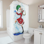 Kerst Douche Gordijn Sneeuwman en meisje dansers (In situ)
