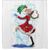 Kerst Douche Gordijn Sneeuwman en meisje dansers (Voorkant)