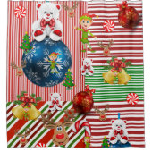 Kerst douche gordijn, Teddy beer streep Douchegordijn (Voorkant)