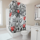 Kerst douche gordijn, zilveren ballen douchegordijn (In situ)