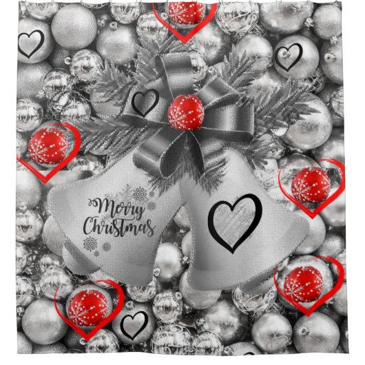 Kerst douche gordijn, zilveren ballen douchegordijn (Voorkant)
