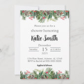 Kerst Douche Uitnodiging met Pine en Holly (Voorkant)