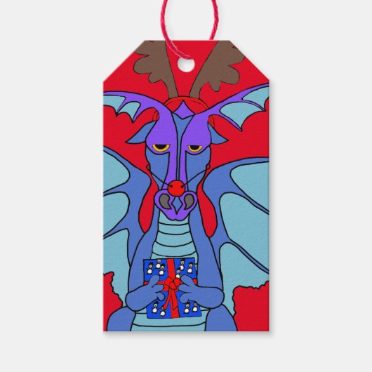 Kerst draak cadeau labels (pak van 10) cadeaulabel (Voorkant)
