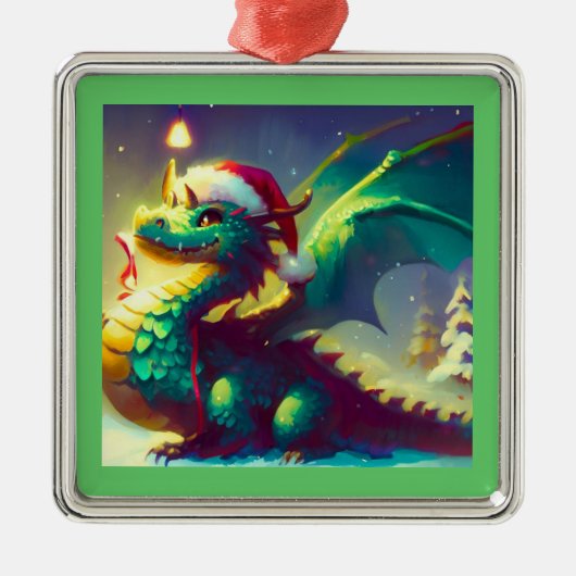 Kerst Dragon 3 Metalen Ornament (Voorkant)
