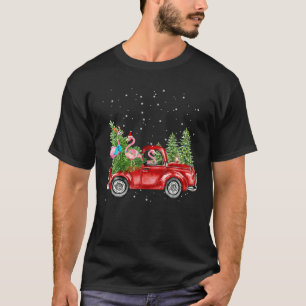 Kerst Drie Flamingo Ride Rode Truck Xmas Santa T-shirt