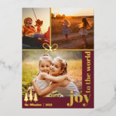 Kerst Drie Foto Collage | Elegant Modern Folie Feestdagenkaart (Voorkant)