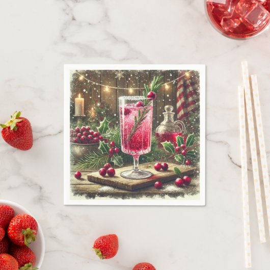 Kerst Drink Cranberry Fizz Decoupage Oud Stijl Servet (Insitu)