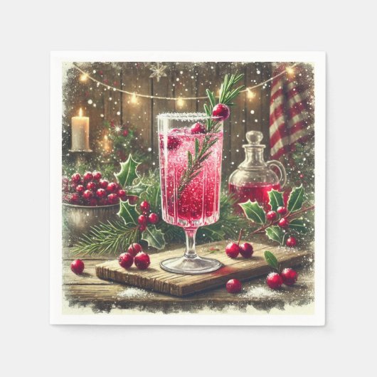 Kerst Drink Cranberry Fizz Decoupage Oud Stijl Servet (Voorkant)