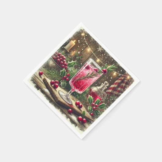 Kerst Drink Cranberry Fizz Decoupage Oud Stijl Servet (Hoek)