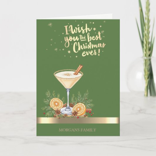 Kerst Drink Gold Stripe Green Vakantie Feestdagen Kaart (Voorkant)