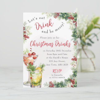 Kerst Drinkjes Cocktail Uitnodiging met Hulstbesse