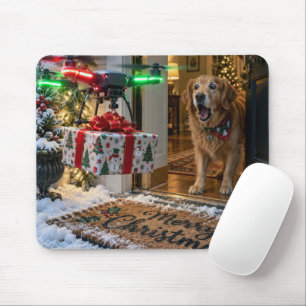 Kerst Drone Levering met Verraste Hond Muismat