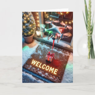 Kerst drone levert een cadeau feestdagen kaart