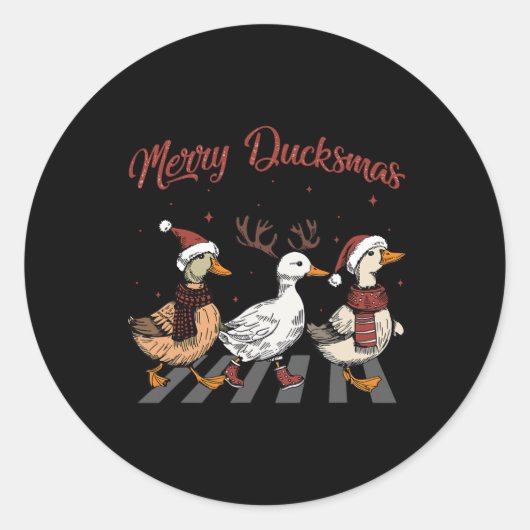 Kerst Ducks Merry Ducksmas Funny Animals Holde Ronde Sticker (Voorkant)