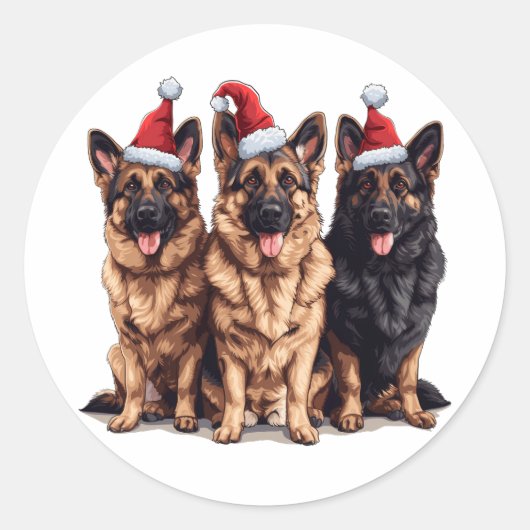 Kerst Duitse Herder Kersthonden Ronde Sticker (Voorkant)