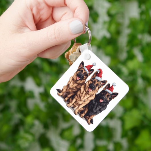 Kerst Duitse Herder Kersthonden Sleutelhanger (Hand)