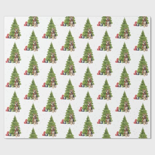 Kerst Duitse Herder met geschenken Cadeaupapier (Vlak)