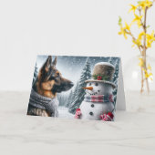 Kerst Duitse herder met sneeuwpop Kaart (Gele Bloem)