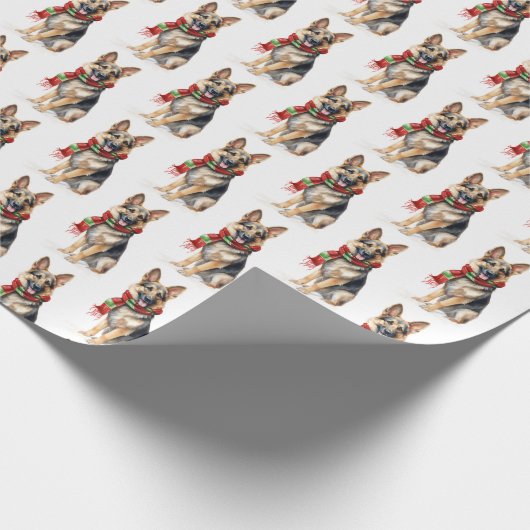 Kerst Duitse herder op wit Cadeaupapier (Hoek)