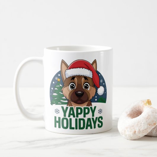 Kerst Duitse herdershond GSD Yappy Feestdagen Koffiemok (Met donut)