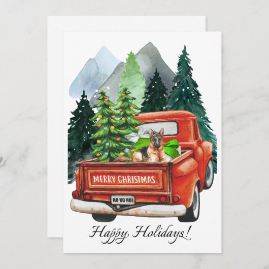 Kerst Duitse Herdershond & Oude Truck Kunst Feestdagenkaart (Voorkant / Achterkant)