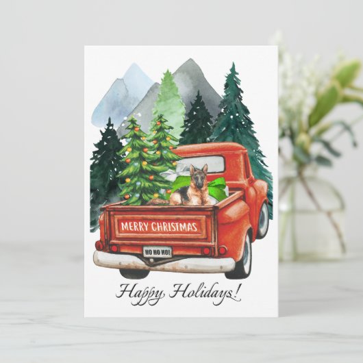Kerst Duitse Herdershond & Oude Truck Kunst Feestdagenkaart (Staand voorkant)