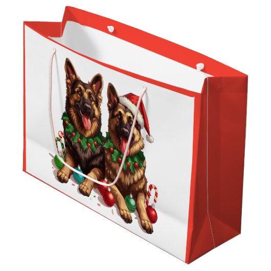 Kerst Duitse herdershonden Groot Cadeauzakje (Voorkant Gekanteld)