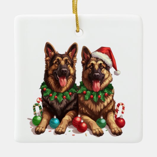 Kerst Duitse herdershonden Keramisch Ornament (Voorkant)
