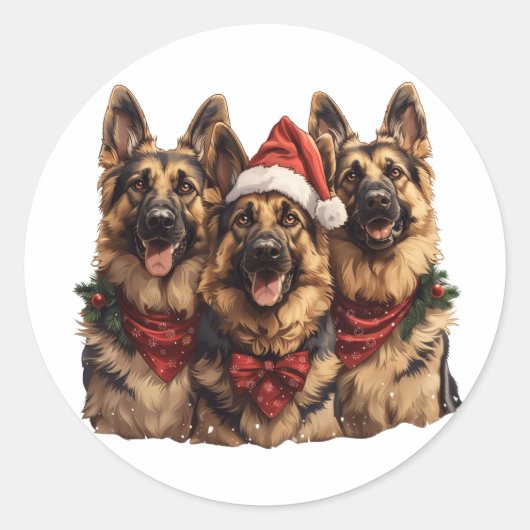 Kerst Duitse herdershonden Ronde Sticker (Voorkant)