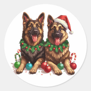 Kerst Duitse herdershonden Ronde Sticker