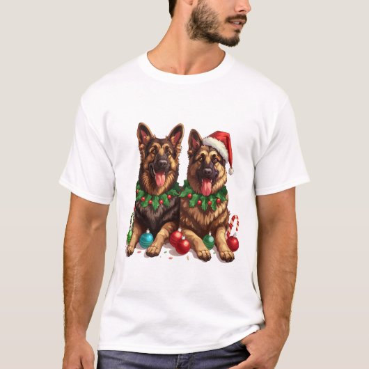 Kerst Duitse herdershonden T-shirt (Voorkant)