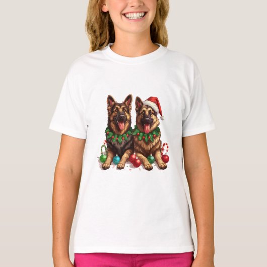 Kerst Duitse herdershonden T-shirt (Voorkant)