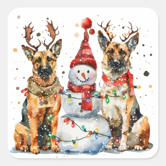 Kerst Duitse herdershonden Vierkante Sticker (Voorkant)