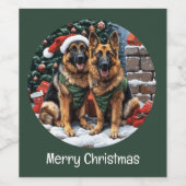 Kerst Duitse herdershonden Wijn Etiket (Enkel label)