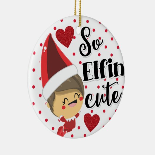 Kerst Dus Elfin Schattige Elf Polka Dot Keramisch Ornament (Rechts)