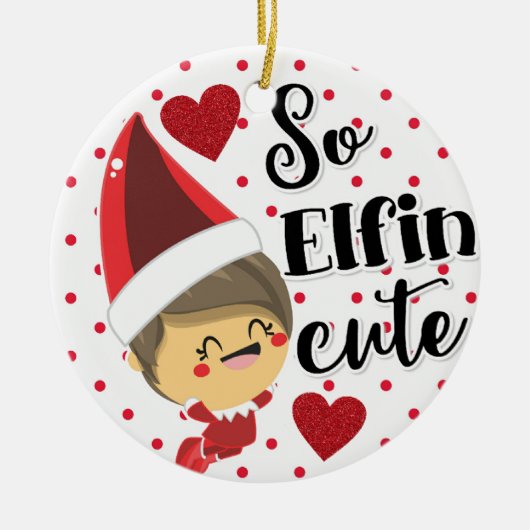 Kerst Dus Elfin Schattige Elf Polka Dot Keramisch Ornament (Voorkant)