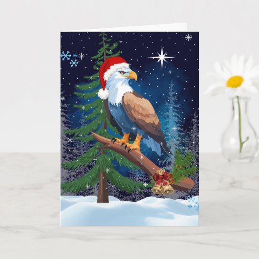 Kerst Eagle met Santa Hat Snowy Scene Kaart (Kleine Plant)