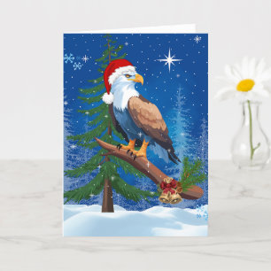Kerst Eagle met Santa Hat Snowy Scene Kaart